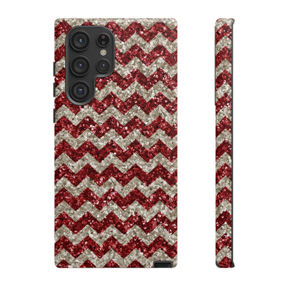 Sparkling Red & White Chevron – Glitter Illusion MagSafe iPhone Case