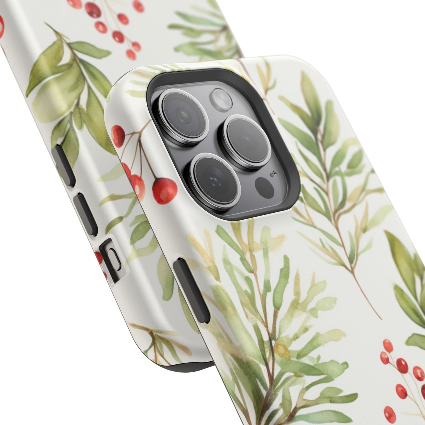 Winter Greenery & Berry Watercolor – MagSafe iPhone Series Case