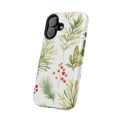 Winter Greenery & Berry Watercolor – MagSafe iPhone Series Case