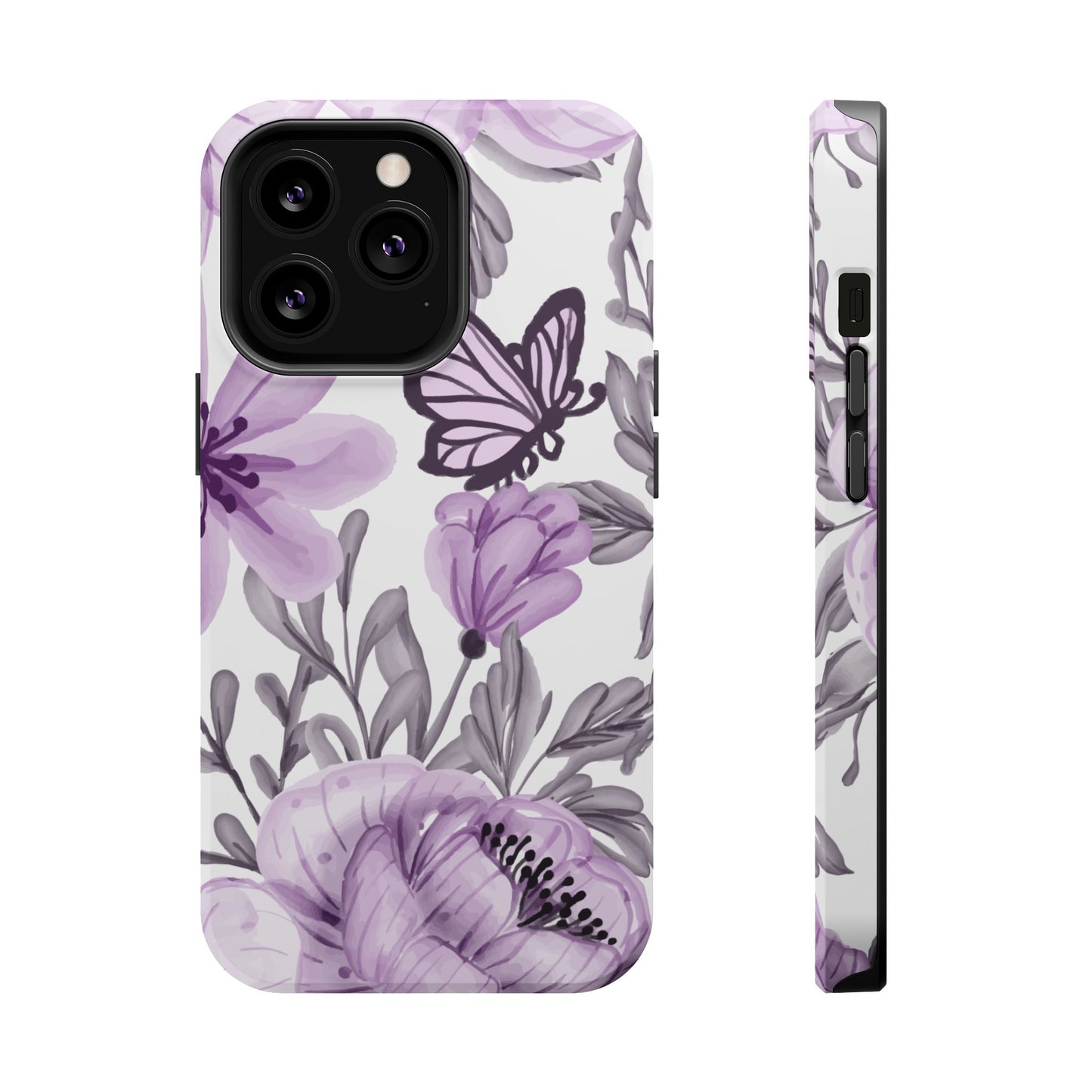 Lavender Bloom Butterfly MagSafe iPhone Case – Delicate Floral Design with Watercolor Details