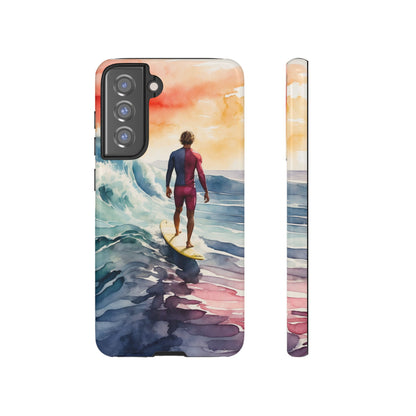 Surfer’s Sunset Wave Samsung Galaxy Case – Vibrant Watercolor Design