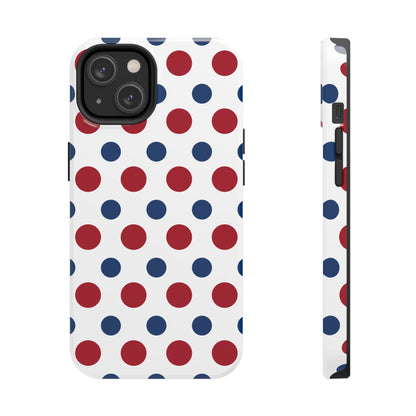 Patriotic Navy, White, and Red Polka Dot iPhone Case