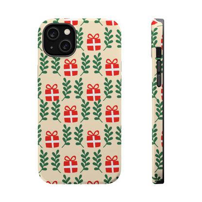 MagSafe iPhone Case: Holiday Cheer – Red Gifts & Green Leaves