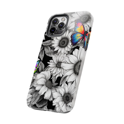 Rainbow Butterflies & Monochrome Sunflowers – iPhone Case