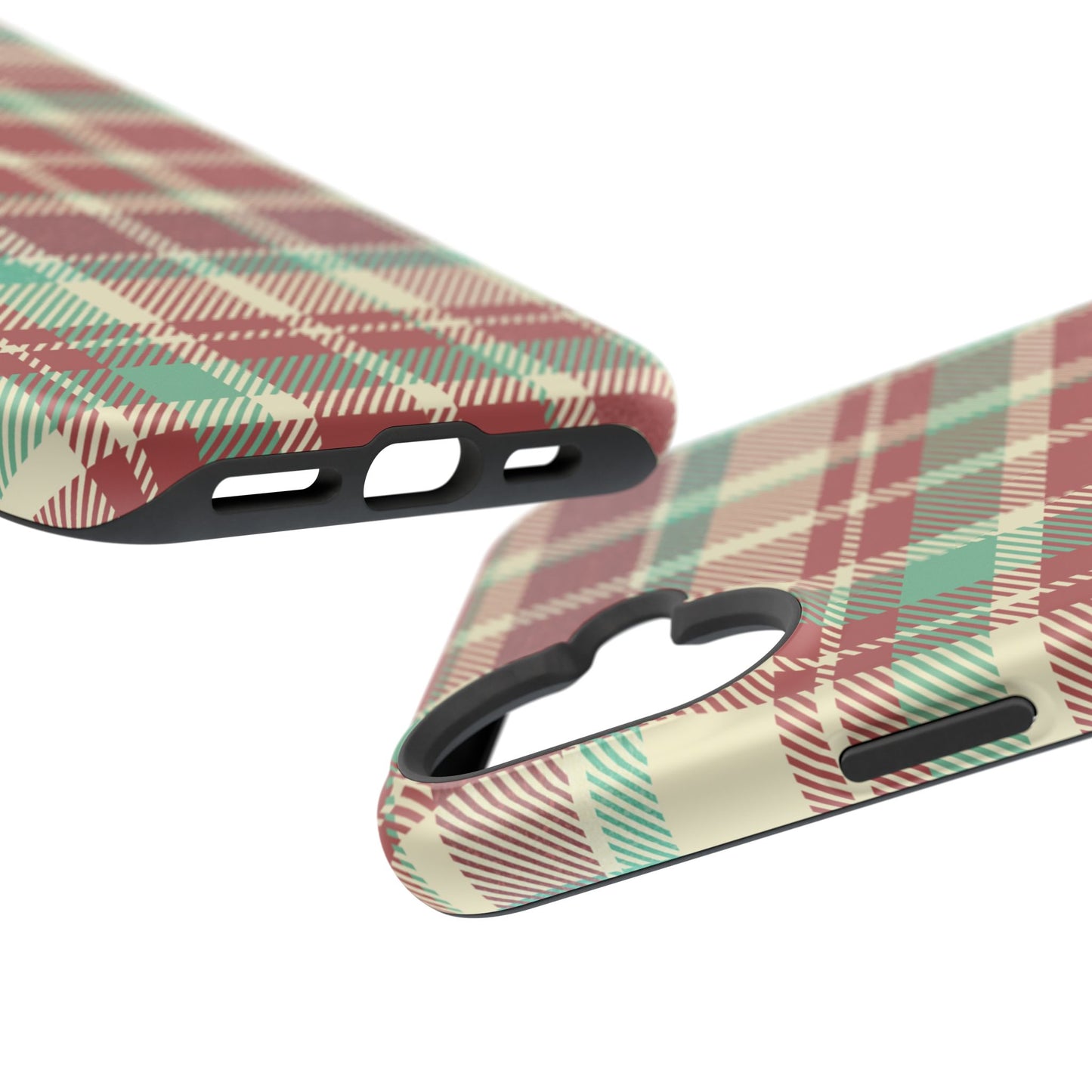 Retro Red & Cream Plaid – MagSafe iPhone Case with Classic Elegance