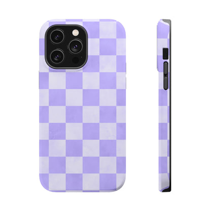 Lavender Checkerboard MagSafe iPhone Case – Shockproof, Smooth Matte Finish, Dual-Layer Design