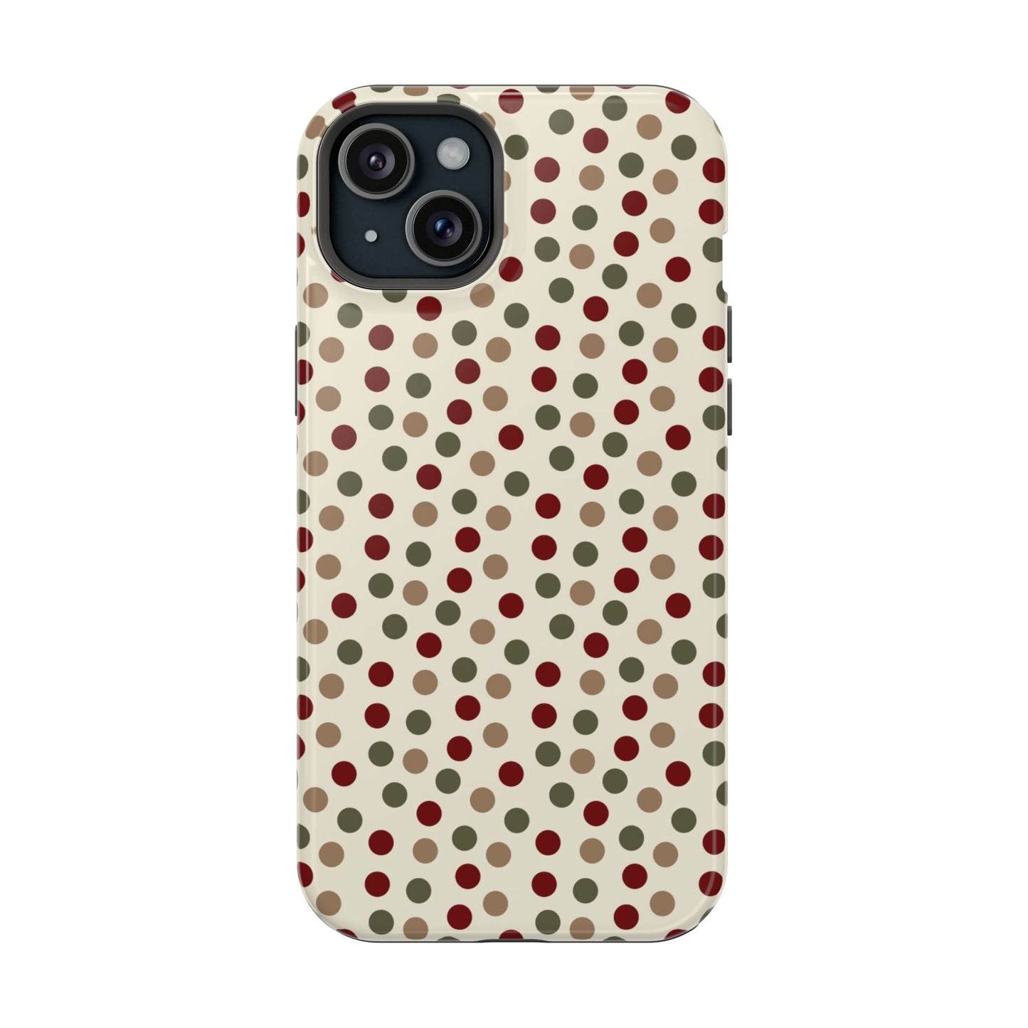 Festive Red & Green Polka Dots on Cream – MagSafe iPhone Case