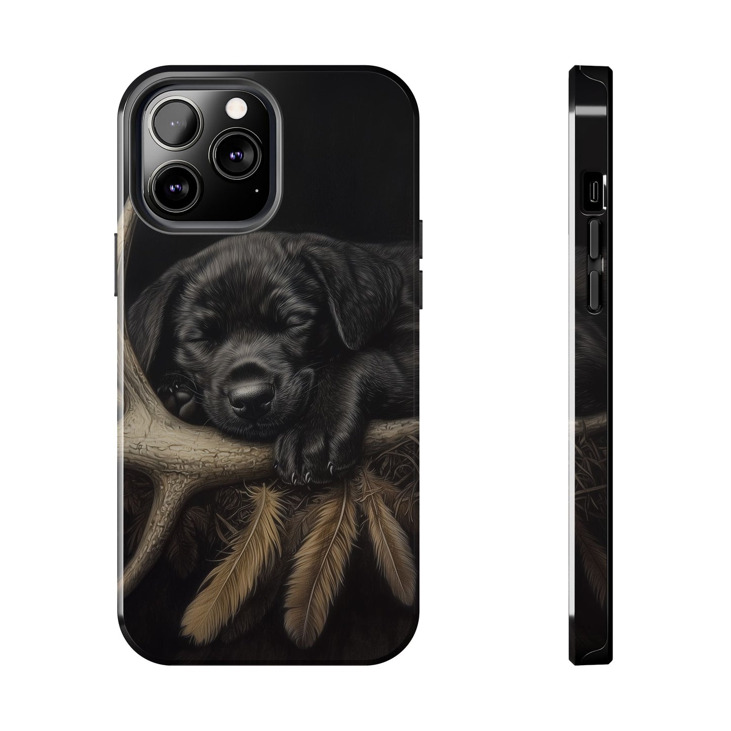 Adorable Black Labrador Puppy on Feathers iPhone Case