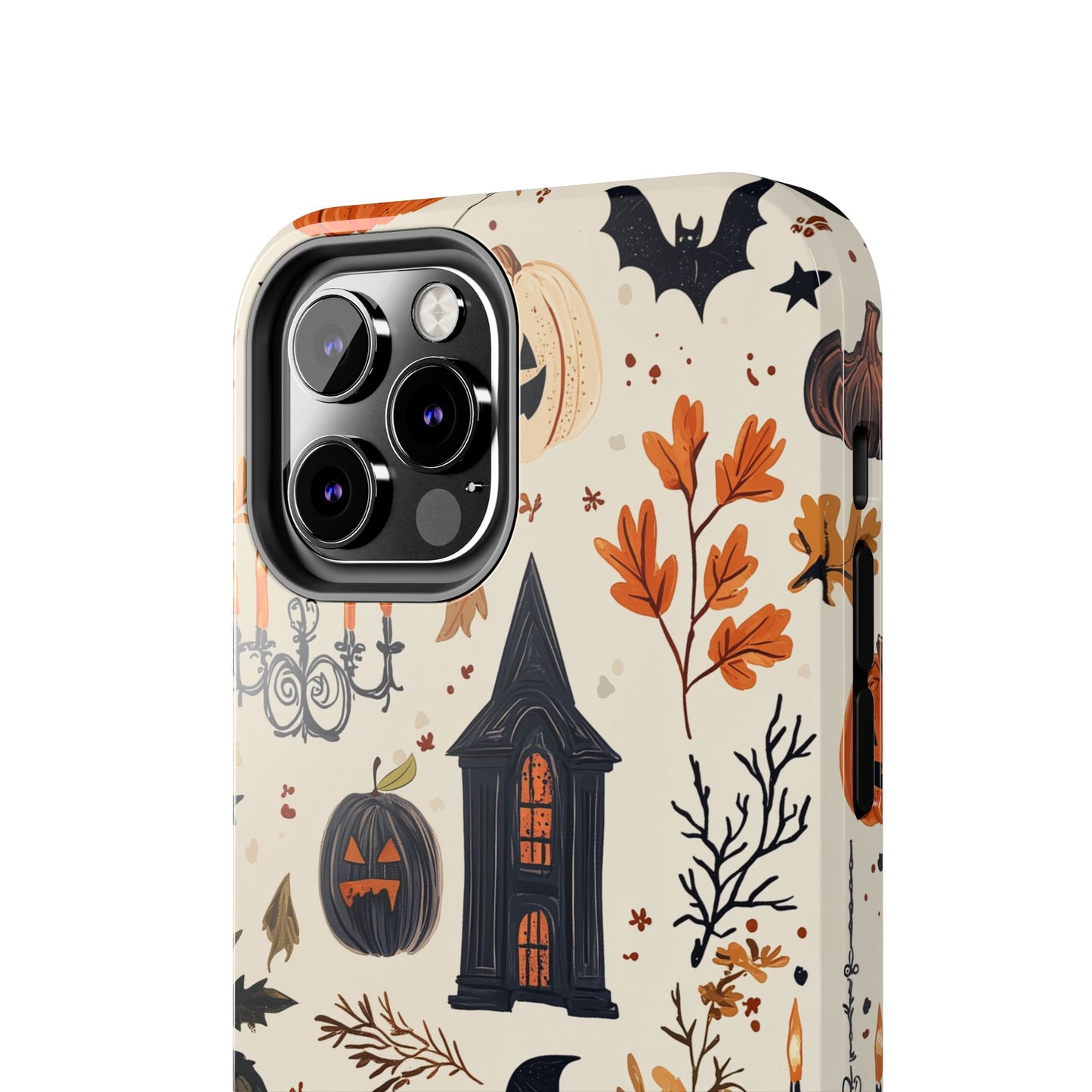 Haunted Halloween iPhone Case – Haunted House, Bats, and Pumpkins Design