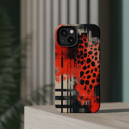 MagSafe iPhone Case: Cheetah Plaid – Red & Black Pattern