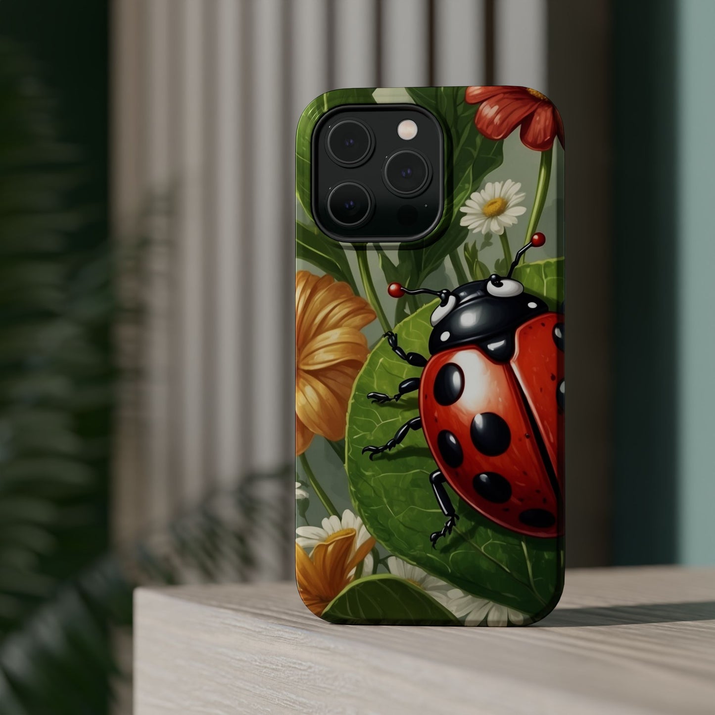 Ladybug Garden MagSafe iPhone Case – Whimsical Floral Design