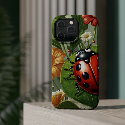 Ladybug Garden MagSafe iPhone Case – Whimsical Floral Design