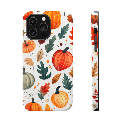 Autumn Harvest MagSafe iPhone Case - Pumpkin and Fall Leaf Design