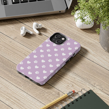 Purple Hearts & Paw Prints - Cute Pet Lover iPhone Case