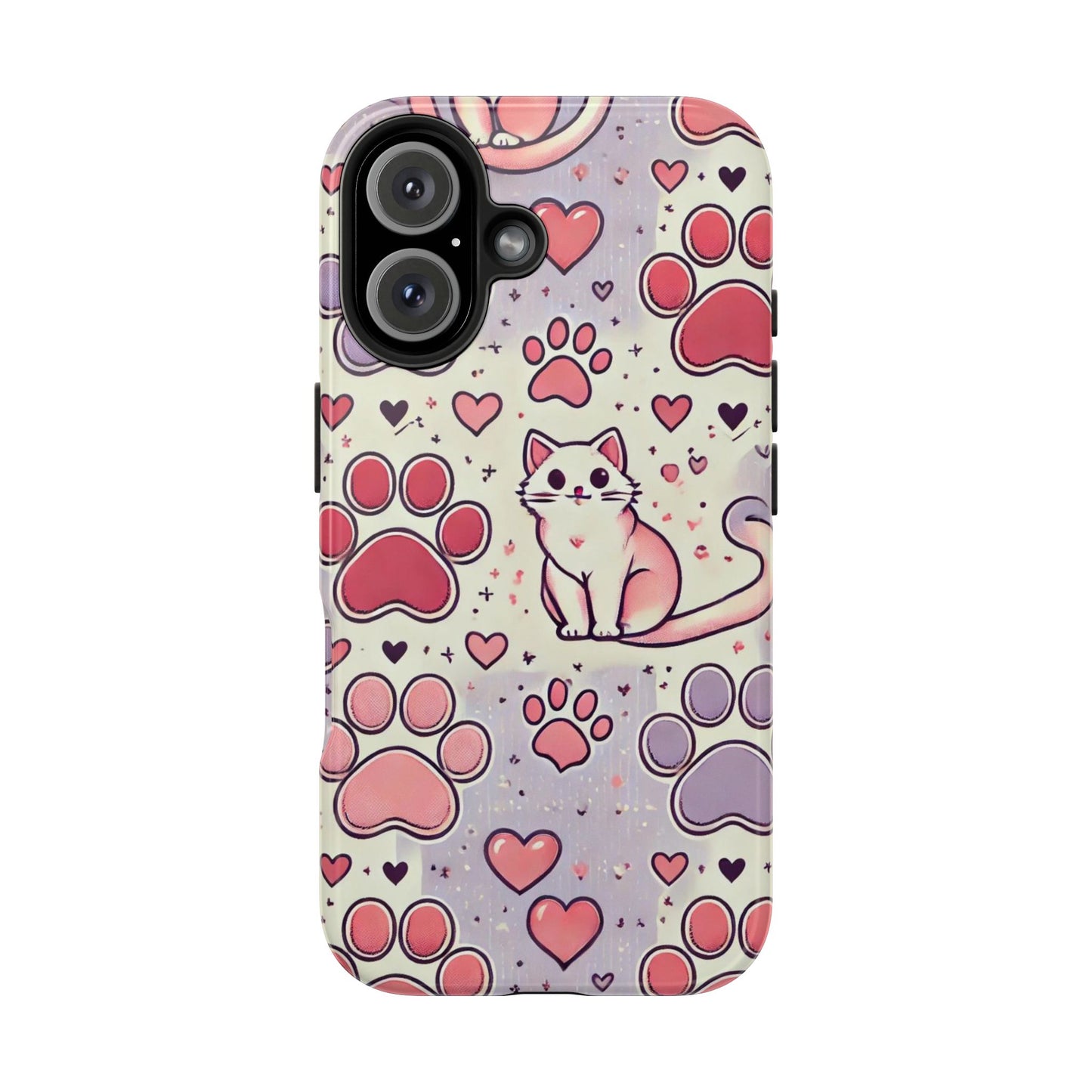 Cute Cat and Paw Print iPhone Case - Pet Lover’s Protective Cover