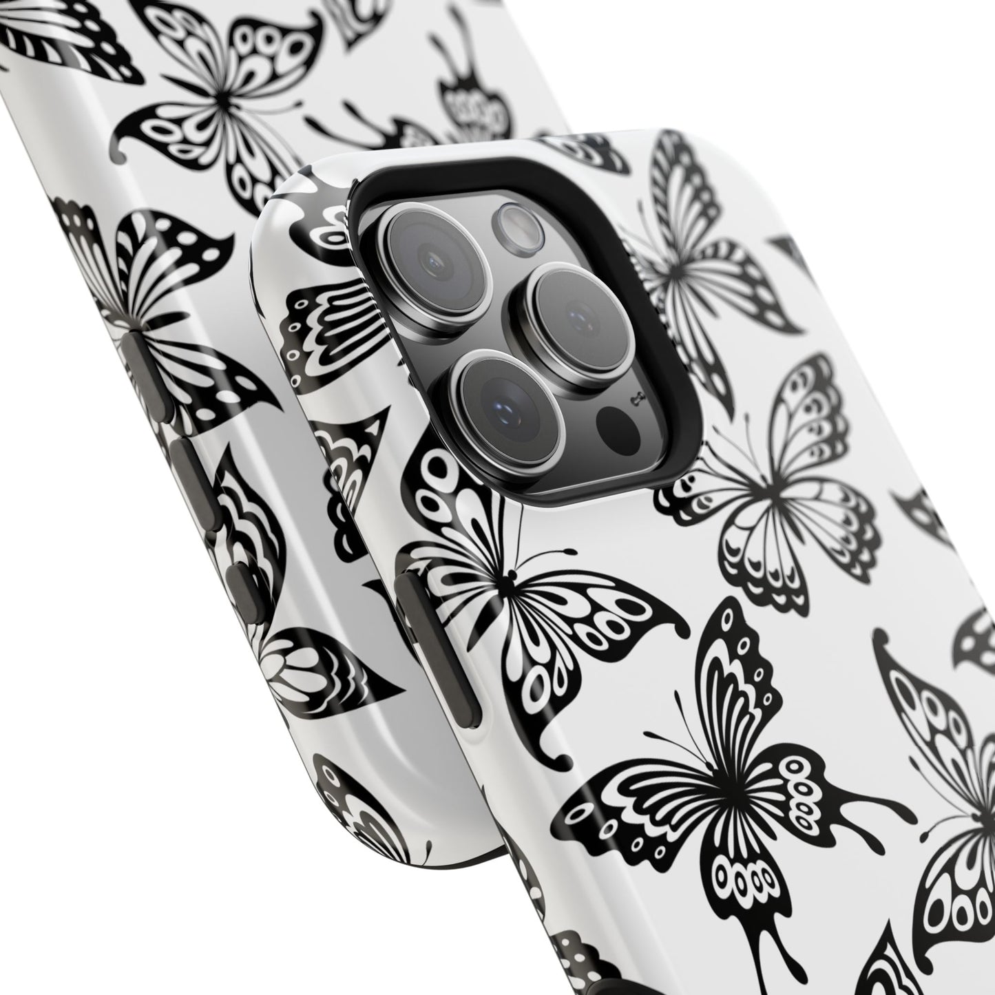 Monochrome Butterfly Pattern Tough MagSafe Case – Dual-Layer Protection with Matte Finish