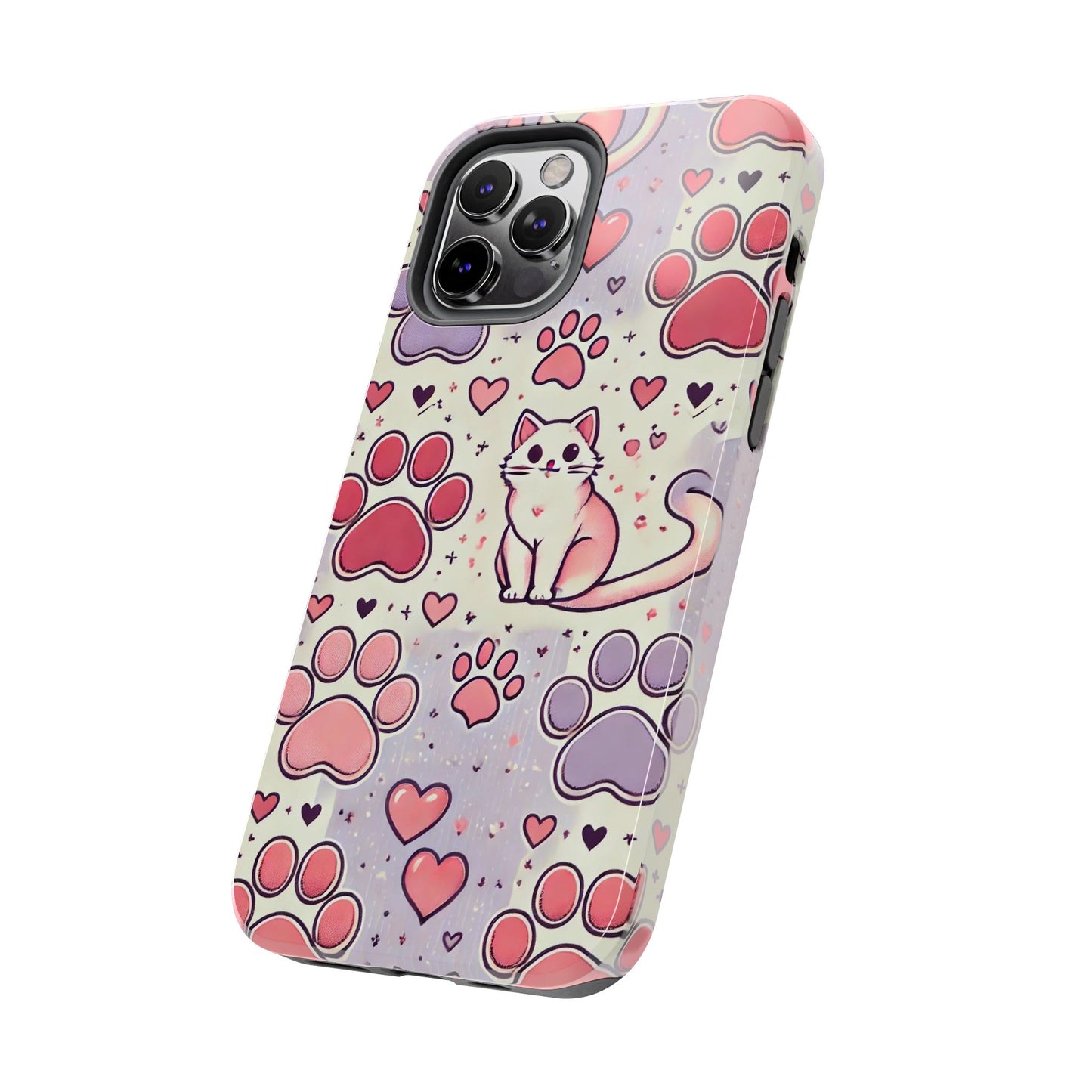 Cute Cat and Paw Print iPhone Case - Pet Lover’s Protective Cover