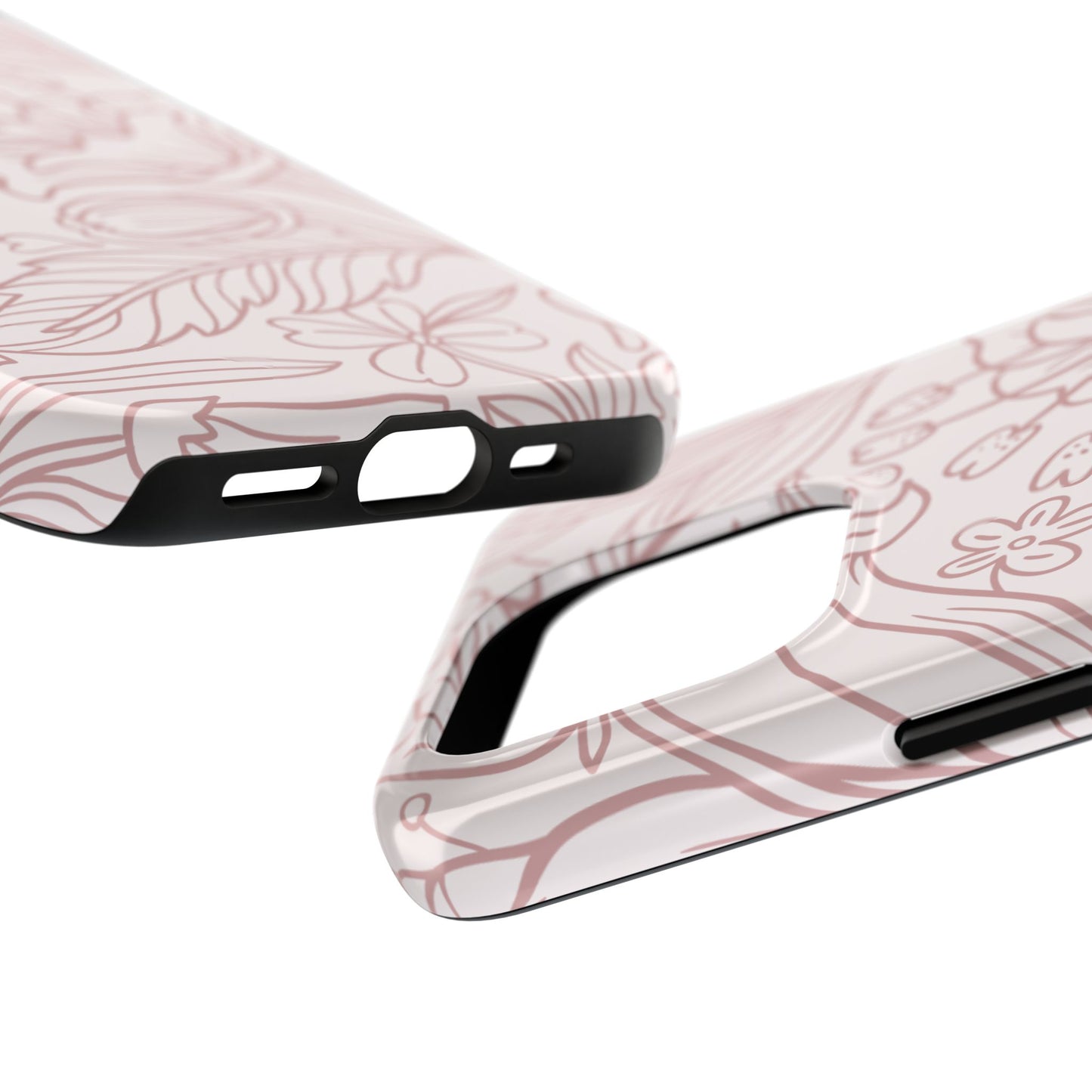 Blush Floral Line Art Tough iPhone Case – Delicate Minimalist Design with Dual-Layer Protection