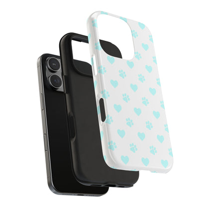 iPhone Case - Aqua Paw Print & Heart Design