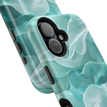 Elegant Flowing Teal Fabric MagSafe iPhone Case – Soft Waves Design