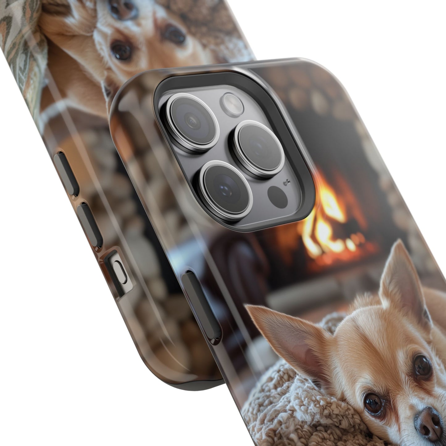 Relaxing Chihuahua by Fireplace MagSafe iPhone Case – Functional and Cozy Design