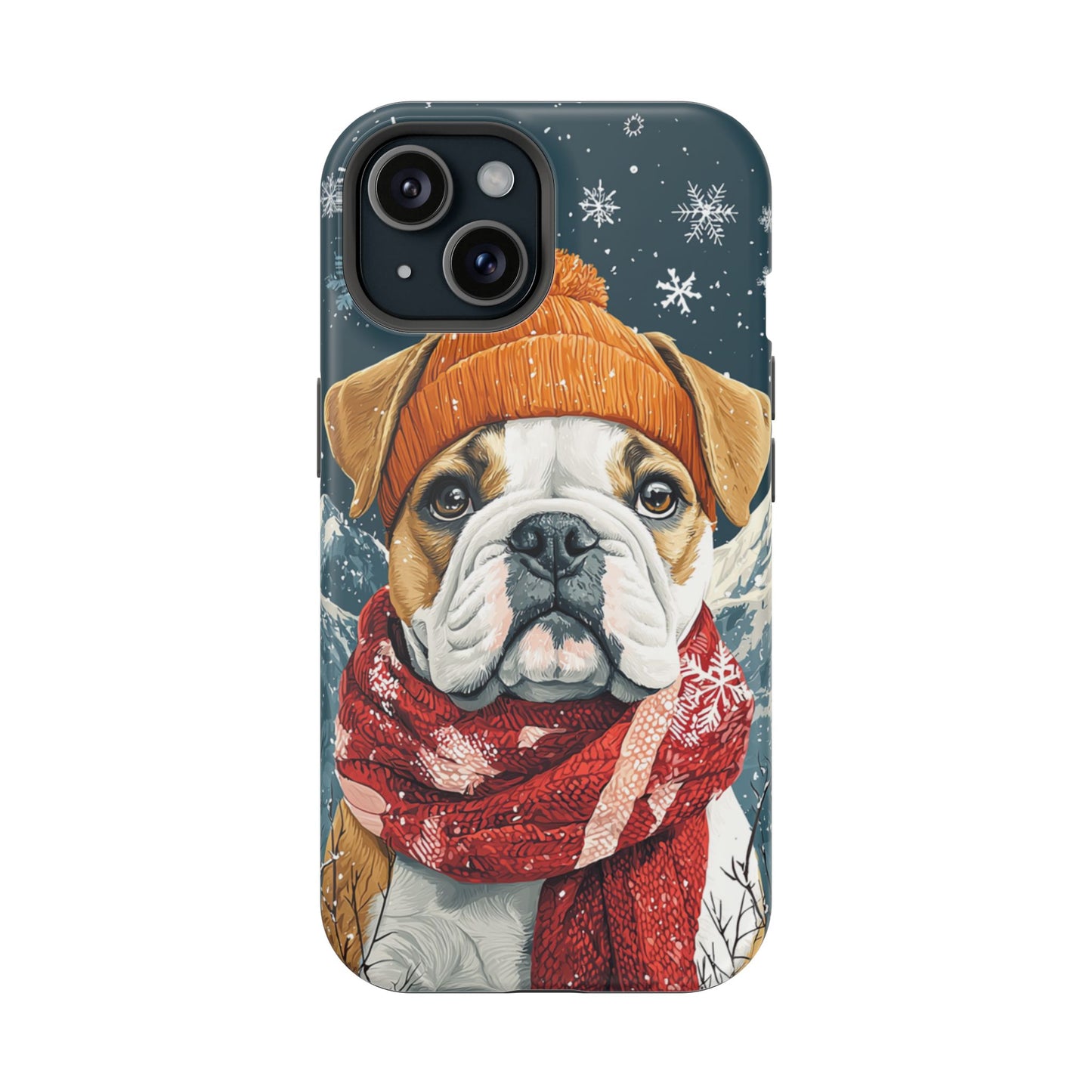 Cozy French Bulldog MagSafe iPhone Case – Rustic Fireplace Protective Cover