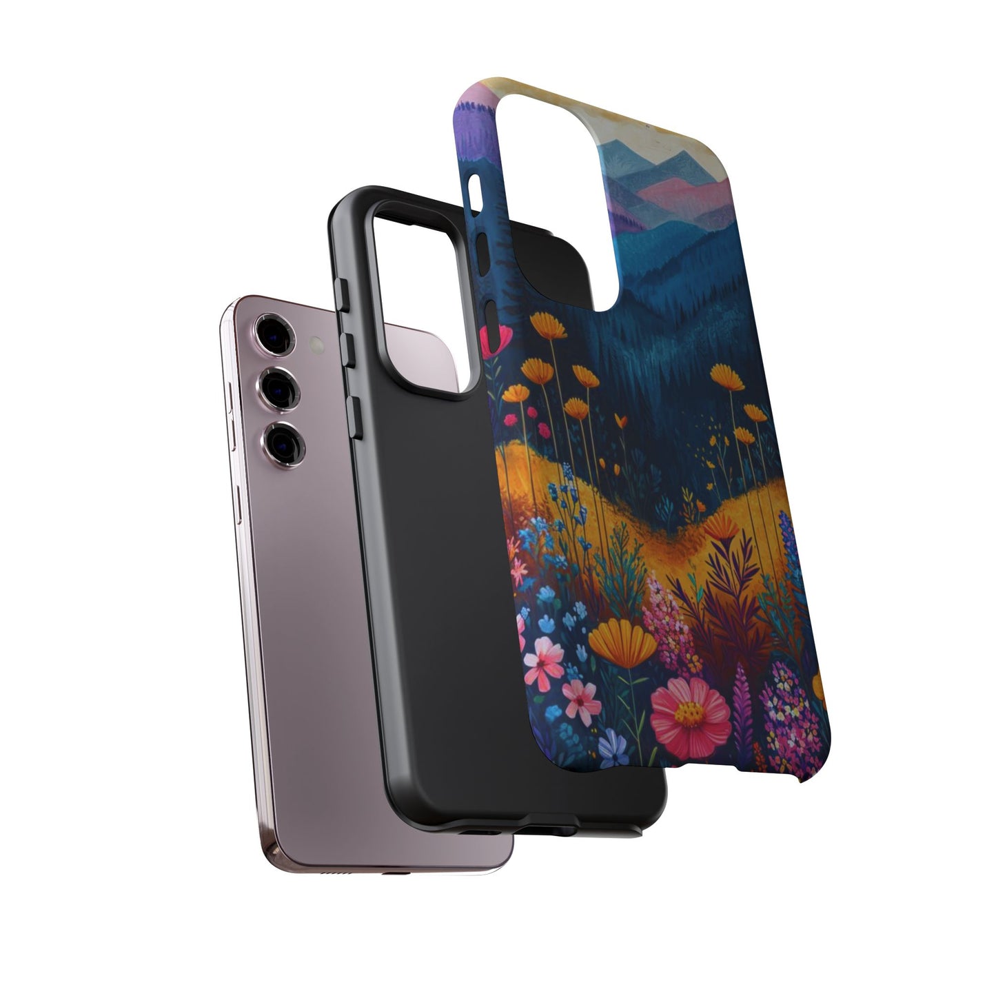 Vibrant Wildflower Mountain Samsung Galaxy  Case – Bold Nature Art, Dual-Layer Protection