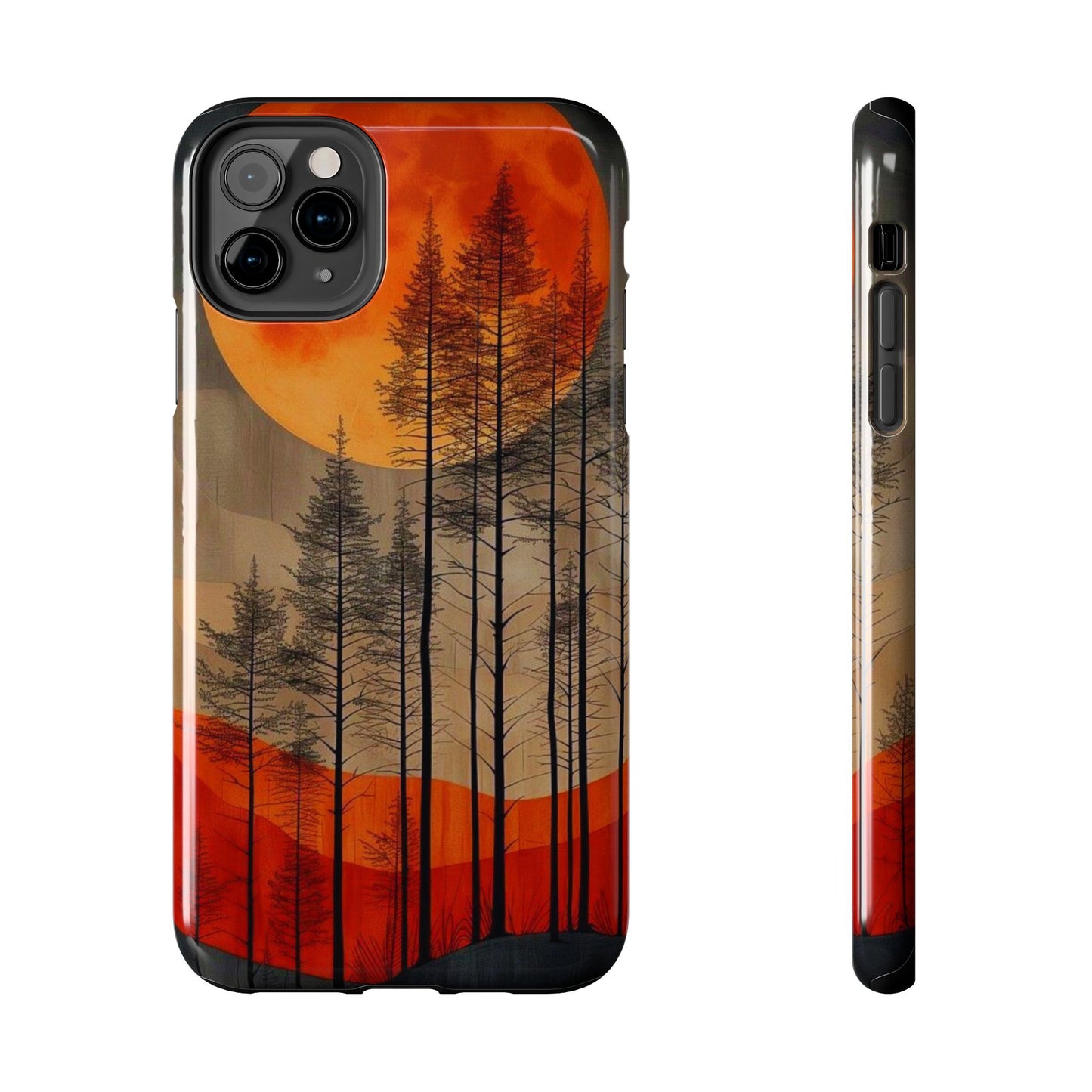 Moody Forest Moonrise iPhone Case – Dark Landscape Design, Dual-Layer Protection