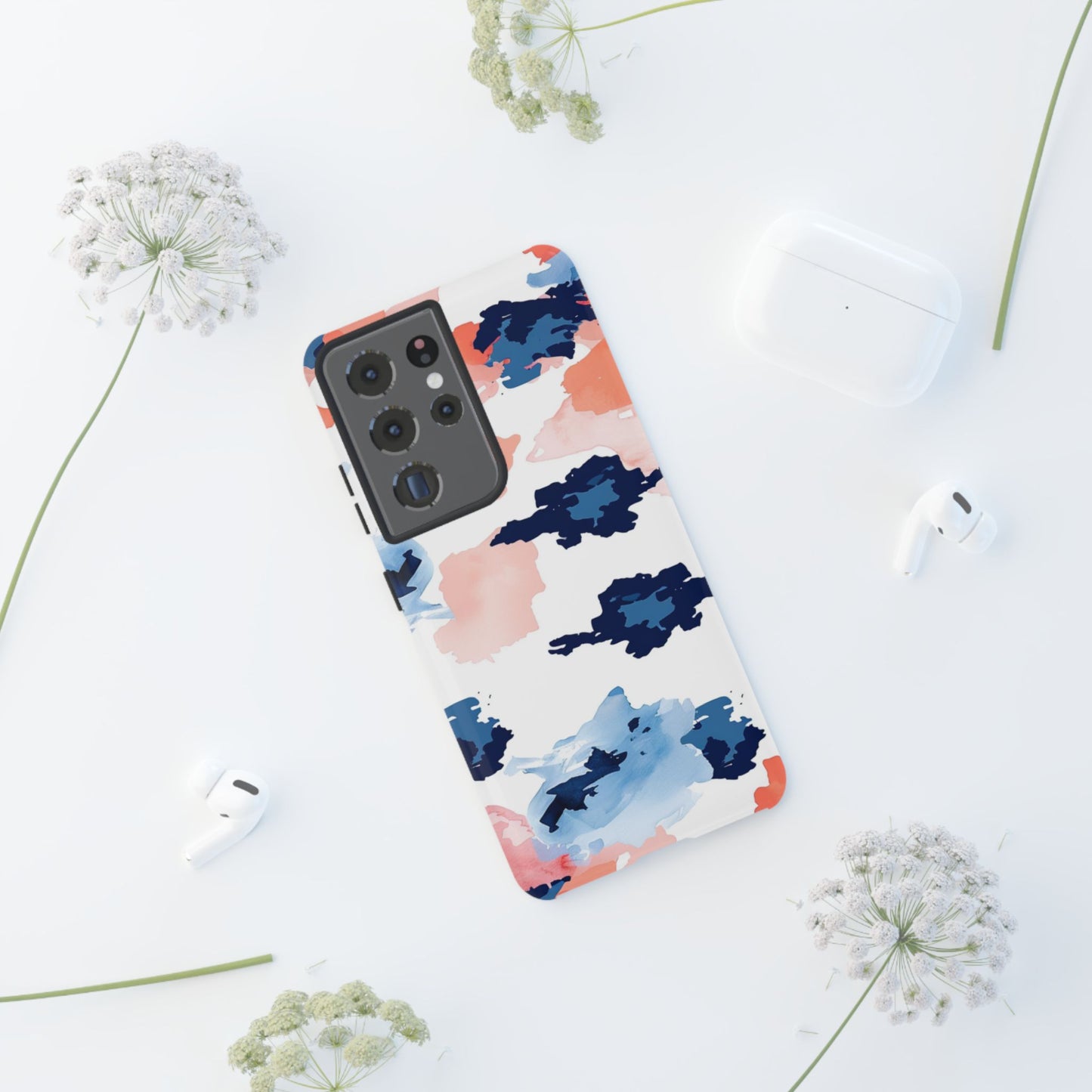 Abstract Coral & Navy Watercolor Design – Samsung Galaxy Case