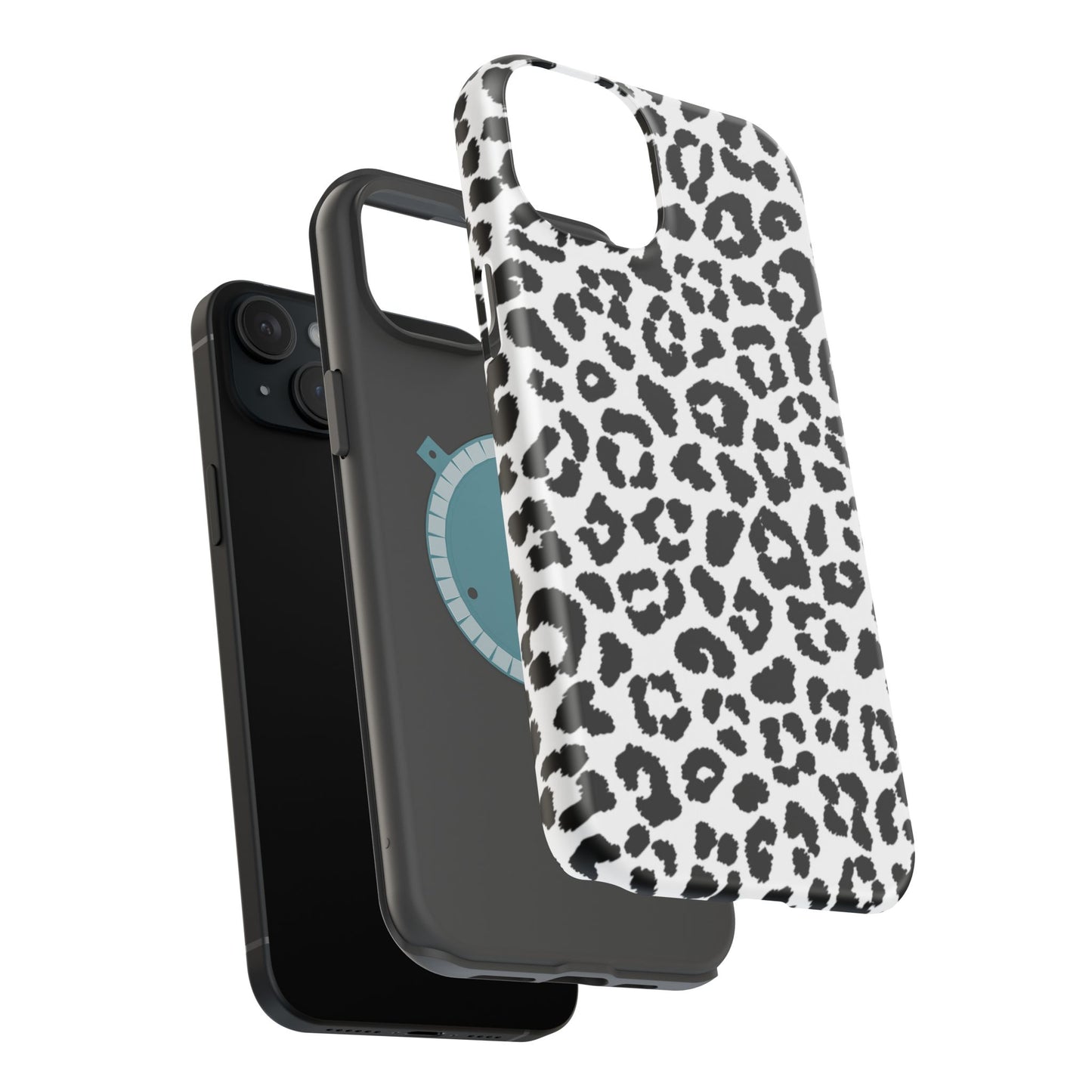 Monochrome Leopard Print Tough MagSafe iPhone Case – Classic Black and White Design with Dual-Layer Protection