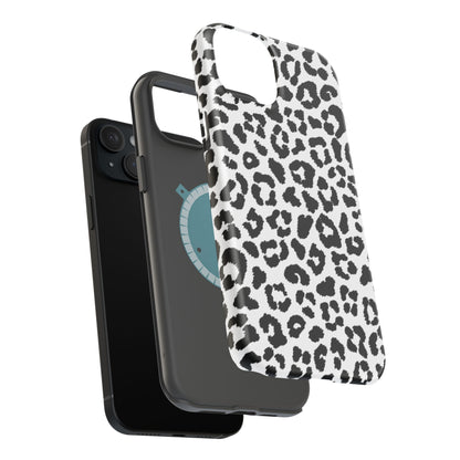 Monochrome Leopard Print Tough MagSafe iPhone Case – Classic Black and White Design with Dual-Layer Protection