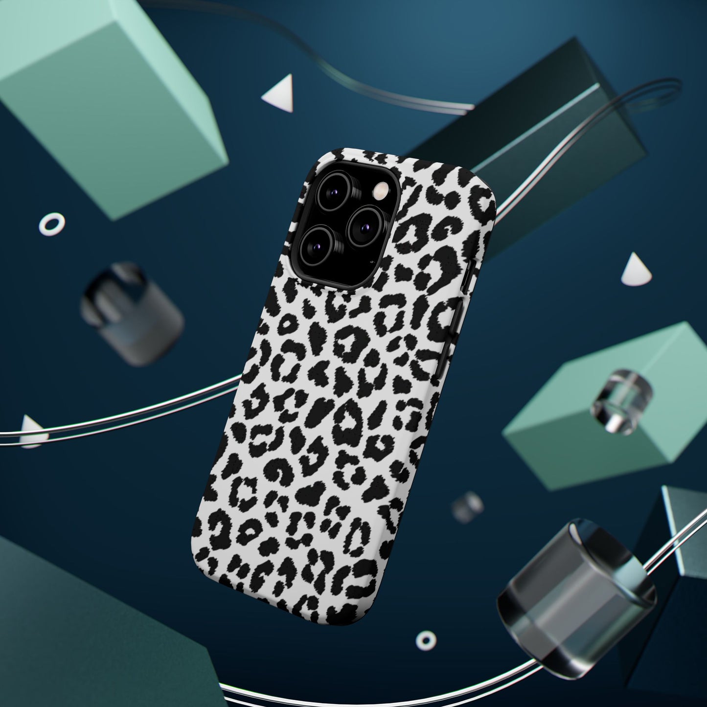 Monochrome Leopard Print Tough MagSafe iPhone Case – Classic Black and White Design with Dual-Layer Protection