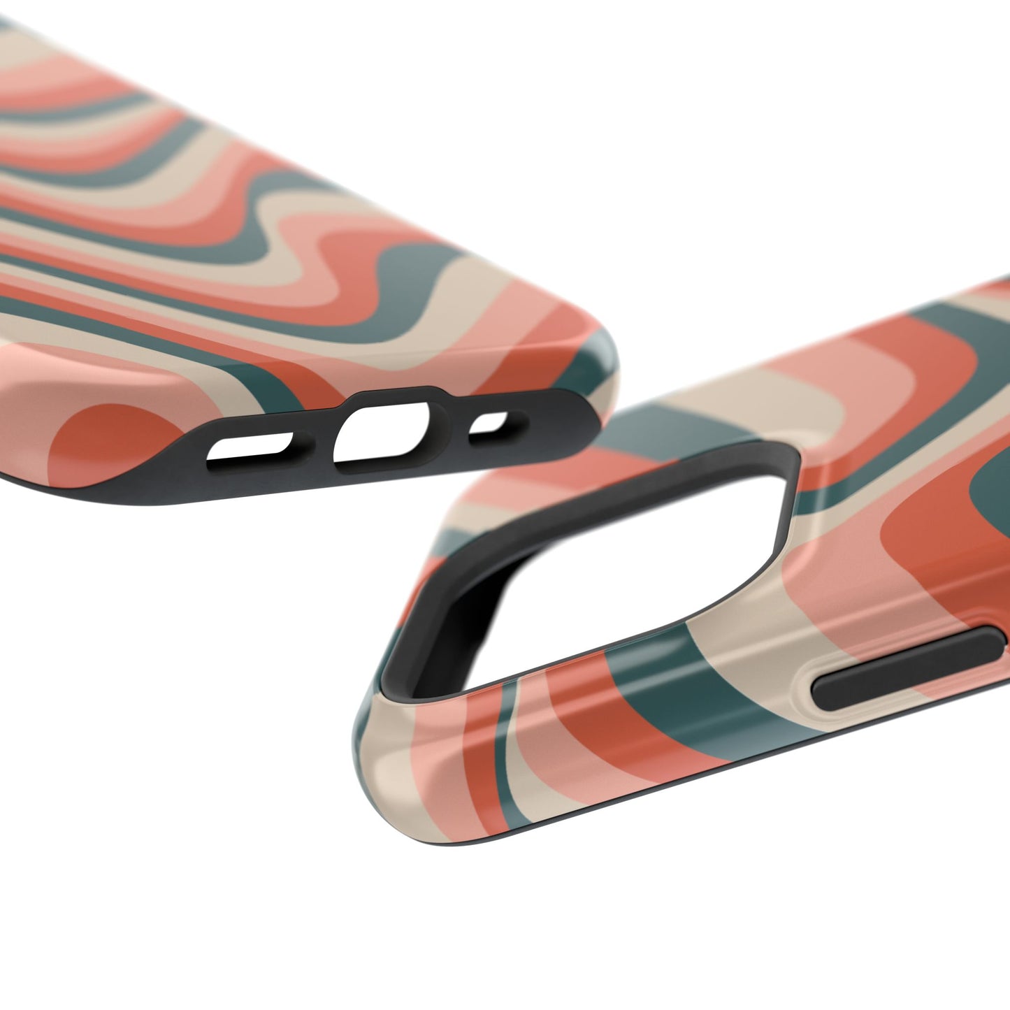 Groovy Waves MagSafe iPhone Case – Retro 70s-Inspired Stripes in Coral, Cream, and Teal