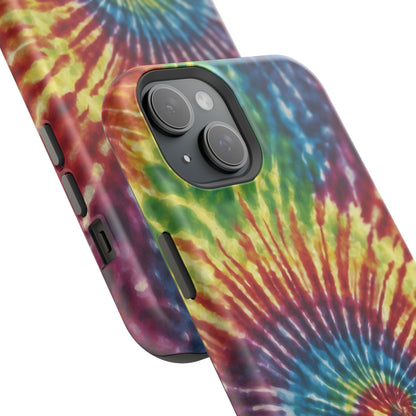 Vibrant Spiral Tie-Dye MagSafe Case – Retro Rainbow Design