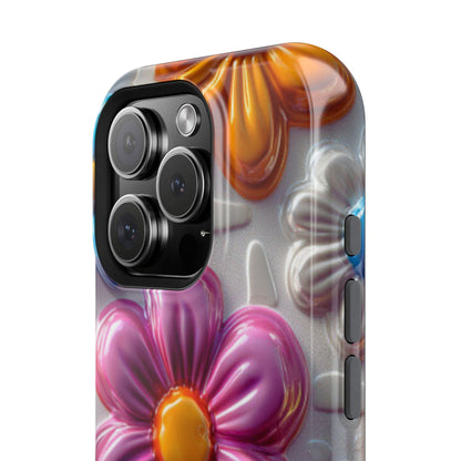 Glossy 3D Floral MagSafe iPhone Case – Colorful Flower Pattern, Durable Protection