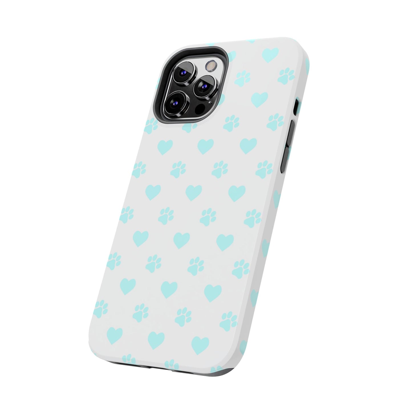 iPhone Case - Aqua Paw Print & Heart Design