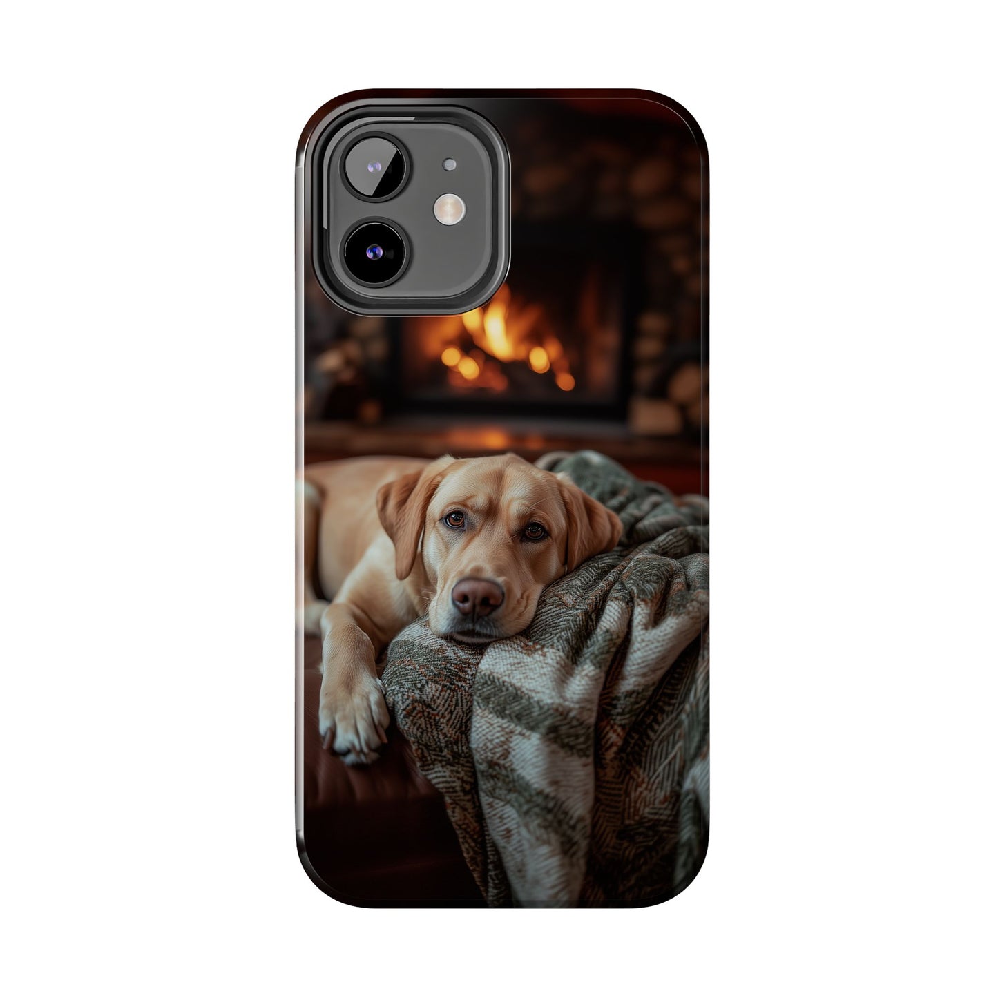 Cozy Labrador by Fireplace iPhone Case – Rustic Cabin Protective Cover