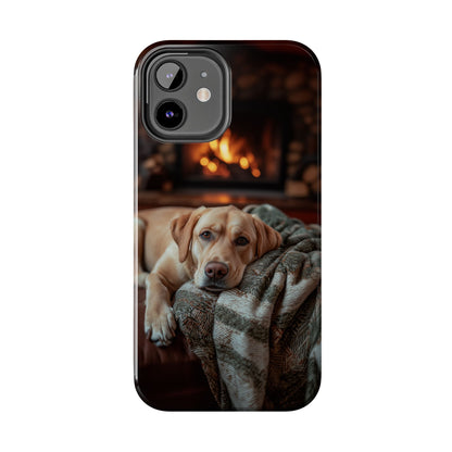 Cozy Labrador by Fireplace iPhone Case – Rustic Cabin Protective Cover