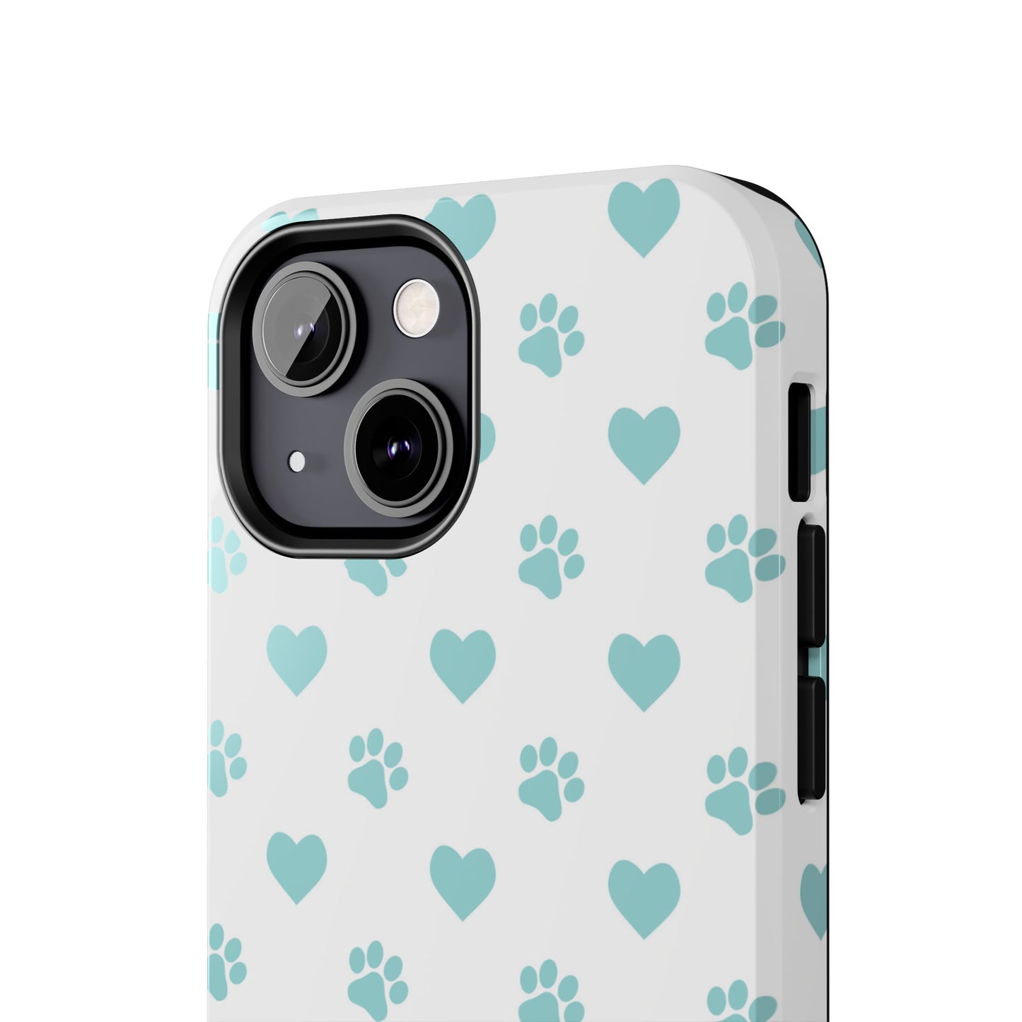 Mint Green Paw Print & Heart iPhone Case – Stylish Pet Lover’s Essential