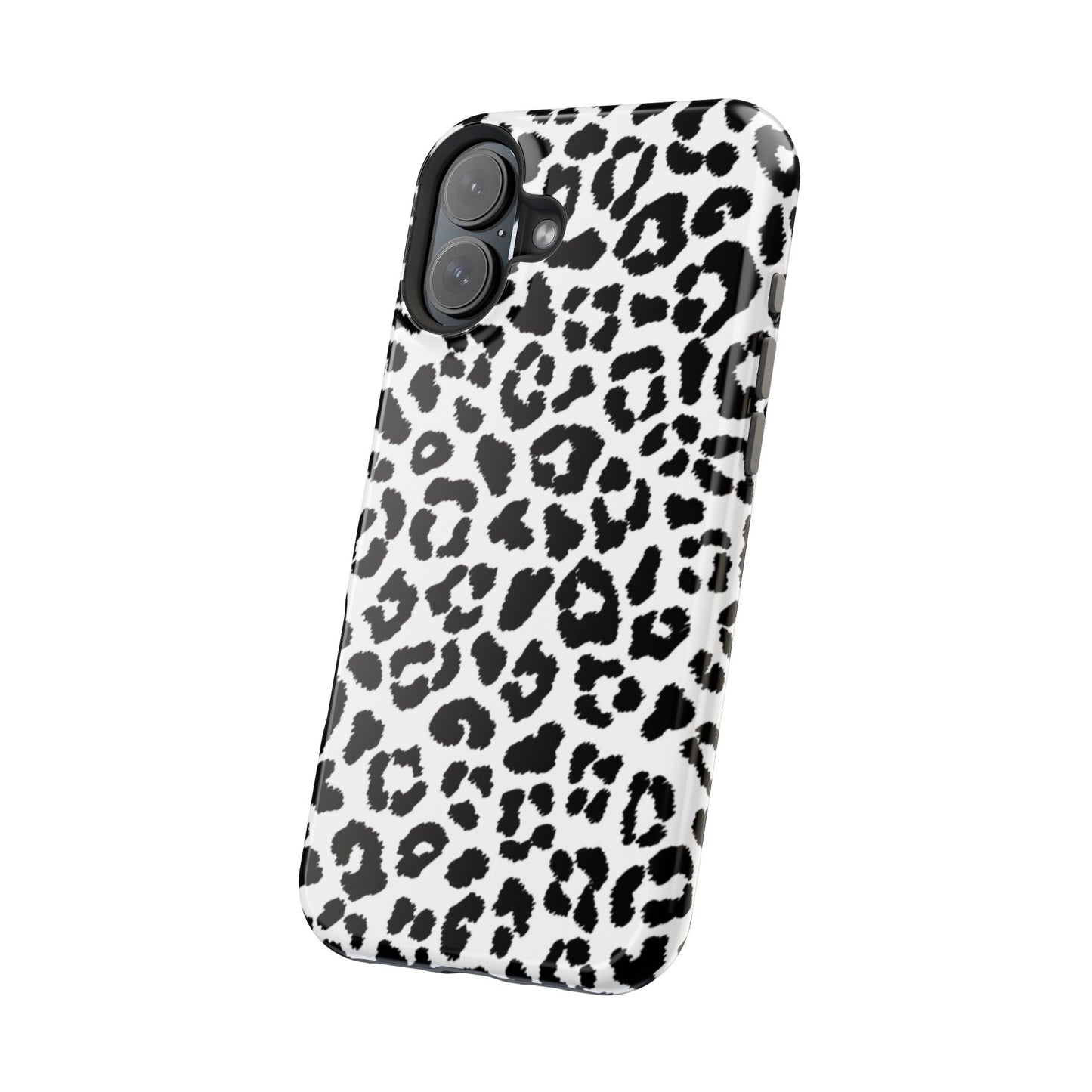 Monochrome Leopard Print Tough MagSafe iPhone Case – Classic Black and White Design with Dual-Layer Protection