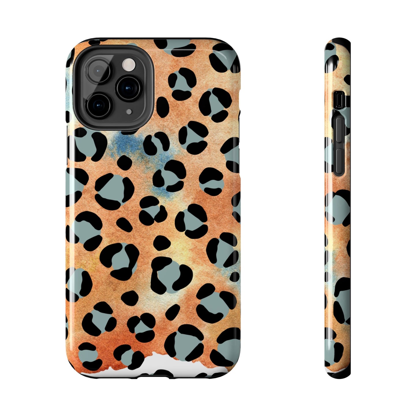 Sunset Watercolor Leopard Print Tough iPhone Case – Artistic Animal Pattern with Dual-Layer Protection