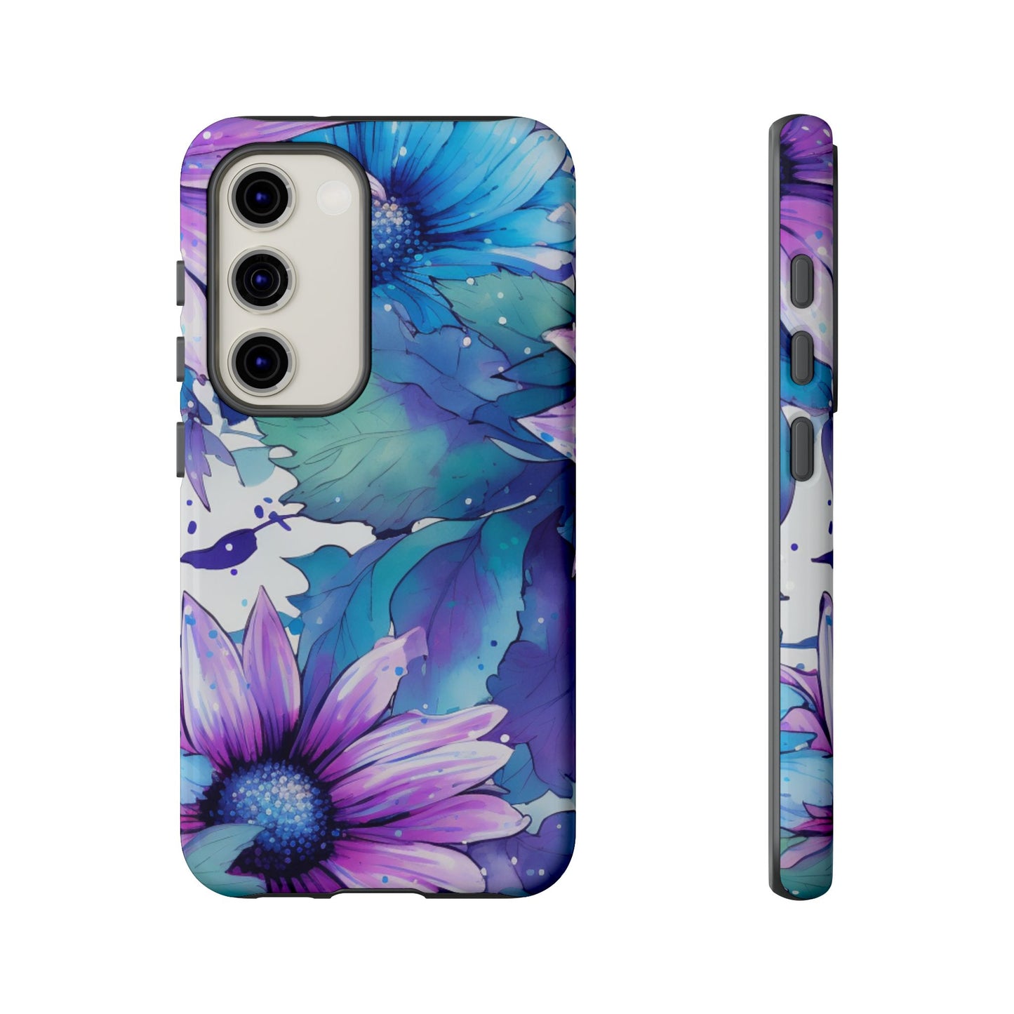 Purple & Teal Watercolor Floral Samsung Galaxy Case - Artistic Flower Design