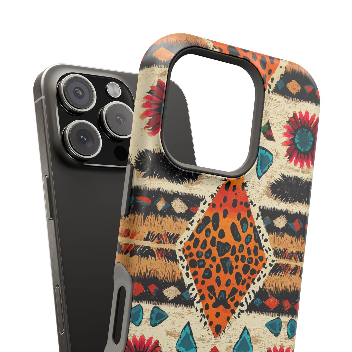 Wild Boho Leopard Print & Floral Tough MagSafe iPhone Case – Eclectic Tribal Design, Dual-Layer Protection