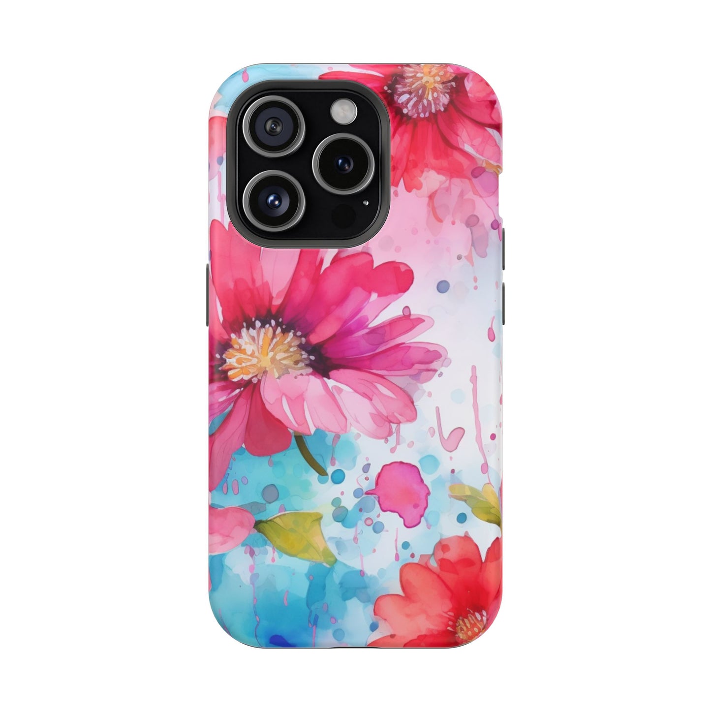 Vibrant Watercolor Red & Pink Floral - MagSafe iPhone Case