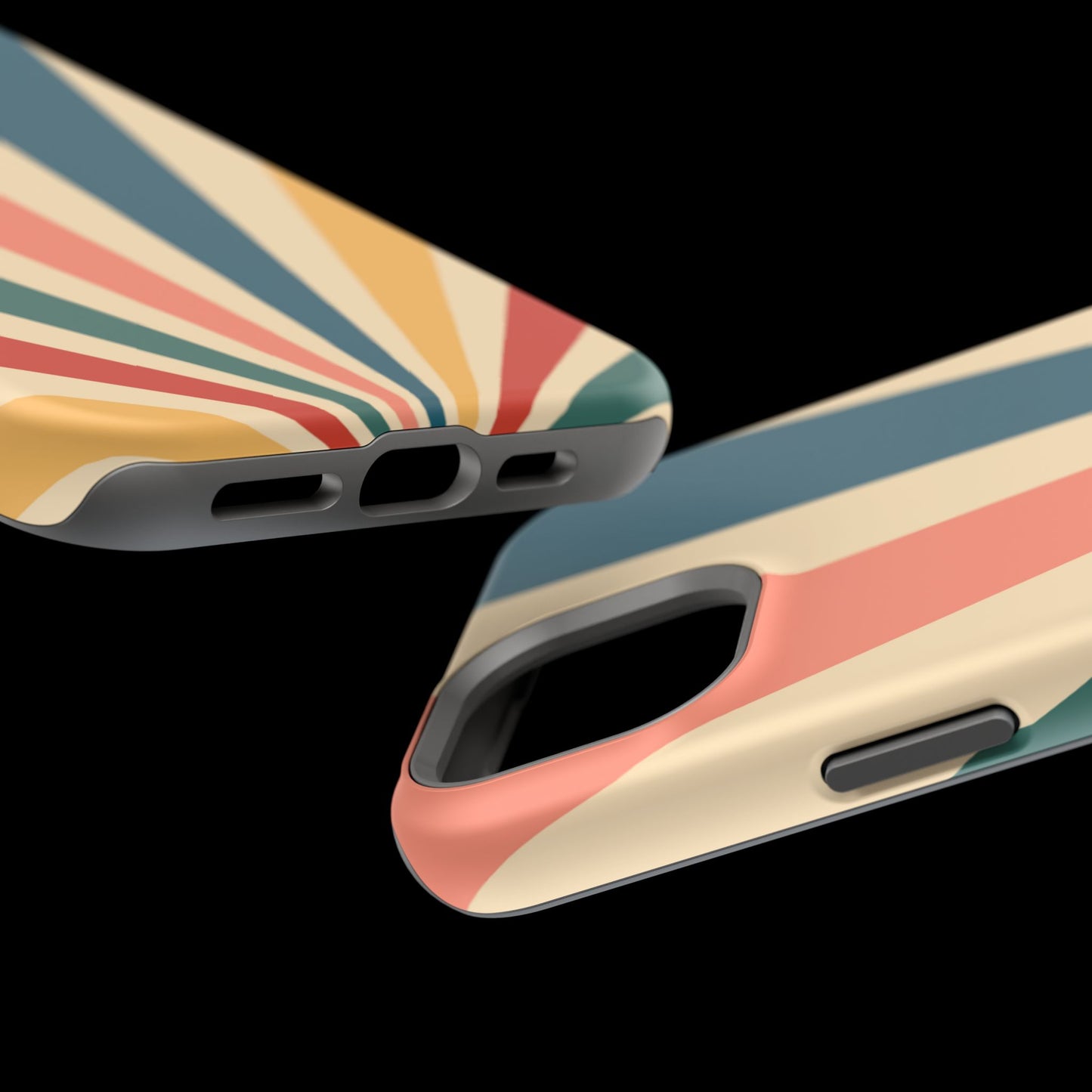 Retro Sunbeam MagSafe iPhone Case – 70s-Inspired Radiating Stripes in Coral, Teal, and Mustard