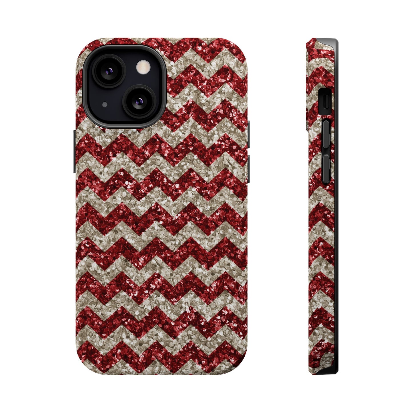 Sparkling Red & White Chevron – Glitter Illusion MagSafe iPhone Case