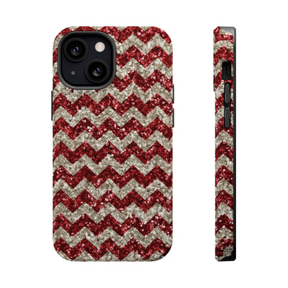 Sparkling Red & White Chevron – Glitter Illusion MagSafe iPhone Case