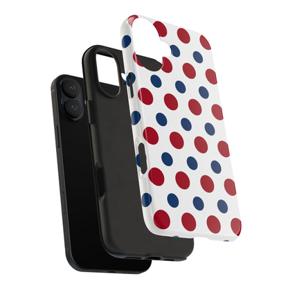 Patriotic Navy, White, and Red Polka Dot iPhone Case