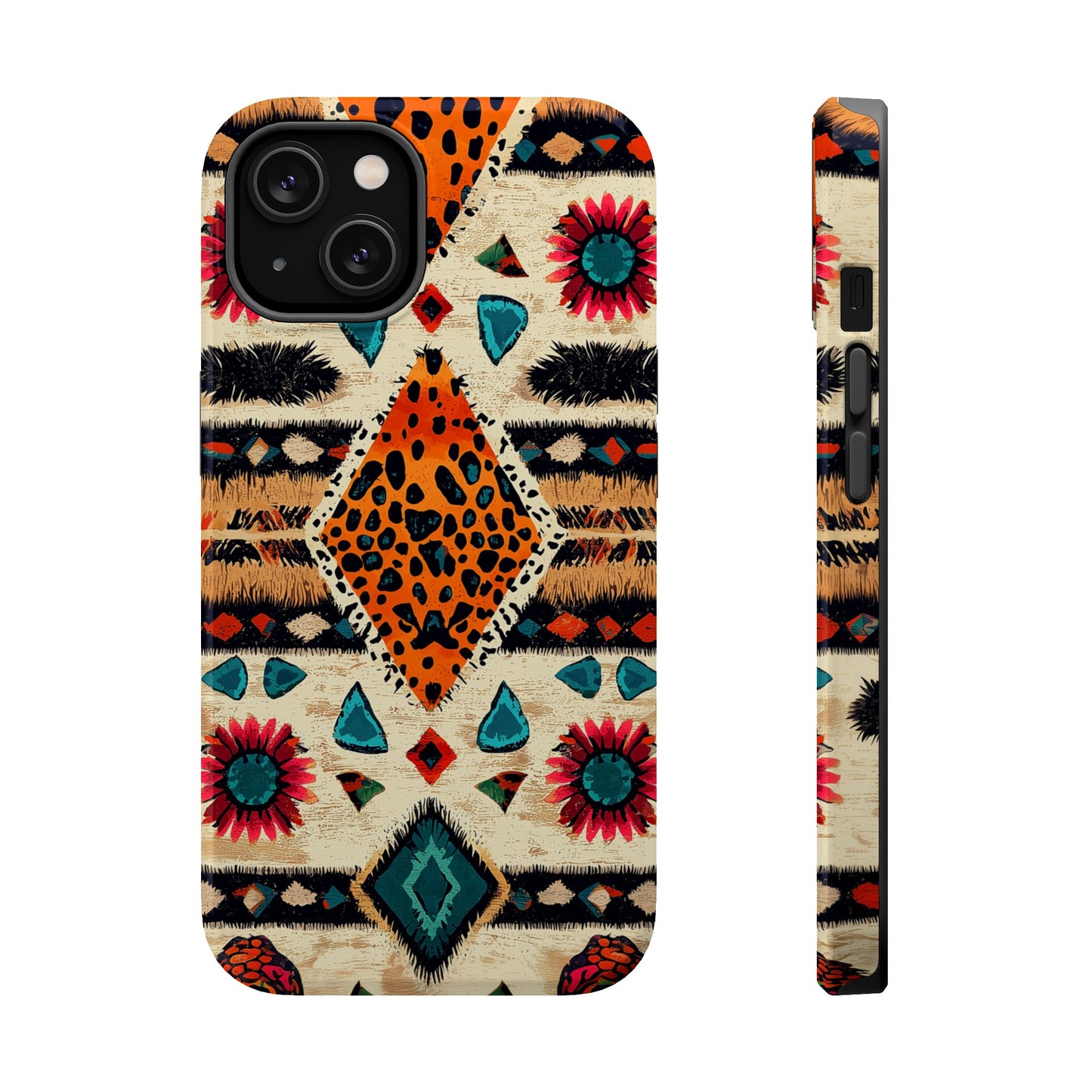 Wild Boho Leopard Print & Floral Tough MagSafe iPhone Case – Eclectic Tribal Design, Dual-Layer Protection