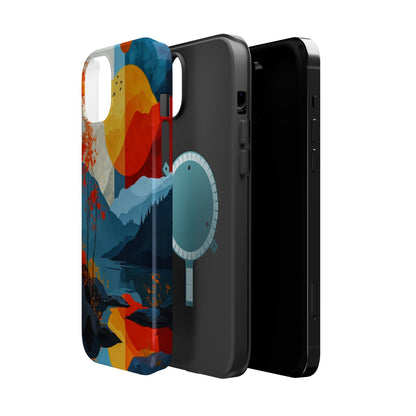 Abstract Autumn Landscape MagSafe iPhone Case – Bold Colorful Sunset Design, Dual-Layer Protection